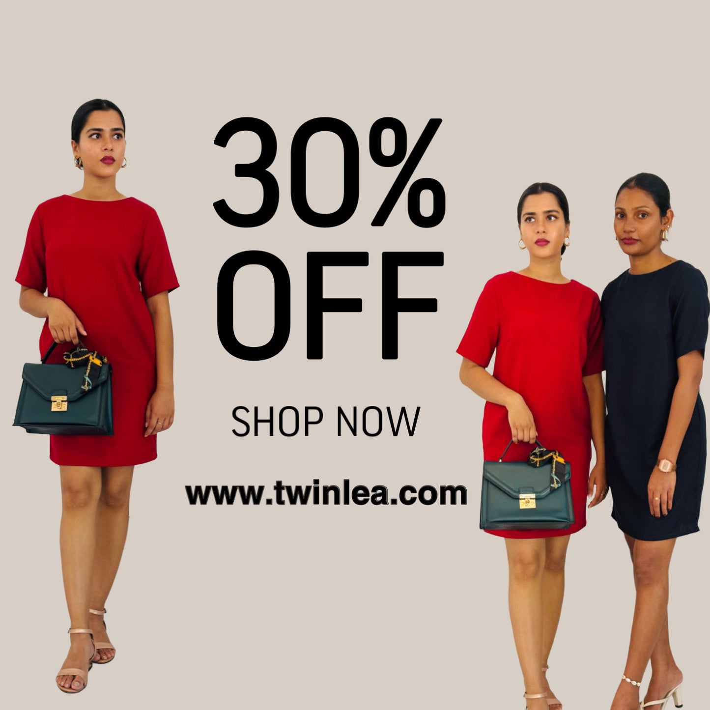 Minimalist Shift Dress - Navy Blue and Red