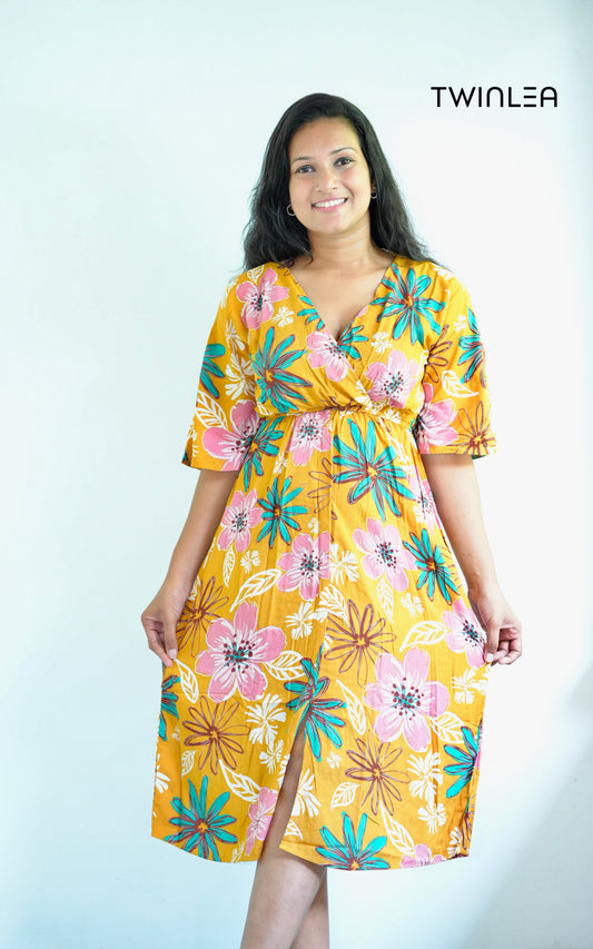 Yellow Blossom Wrap Dress