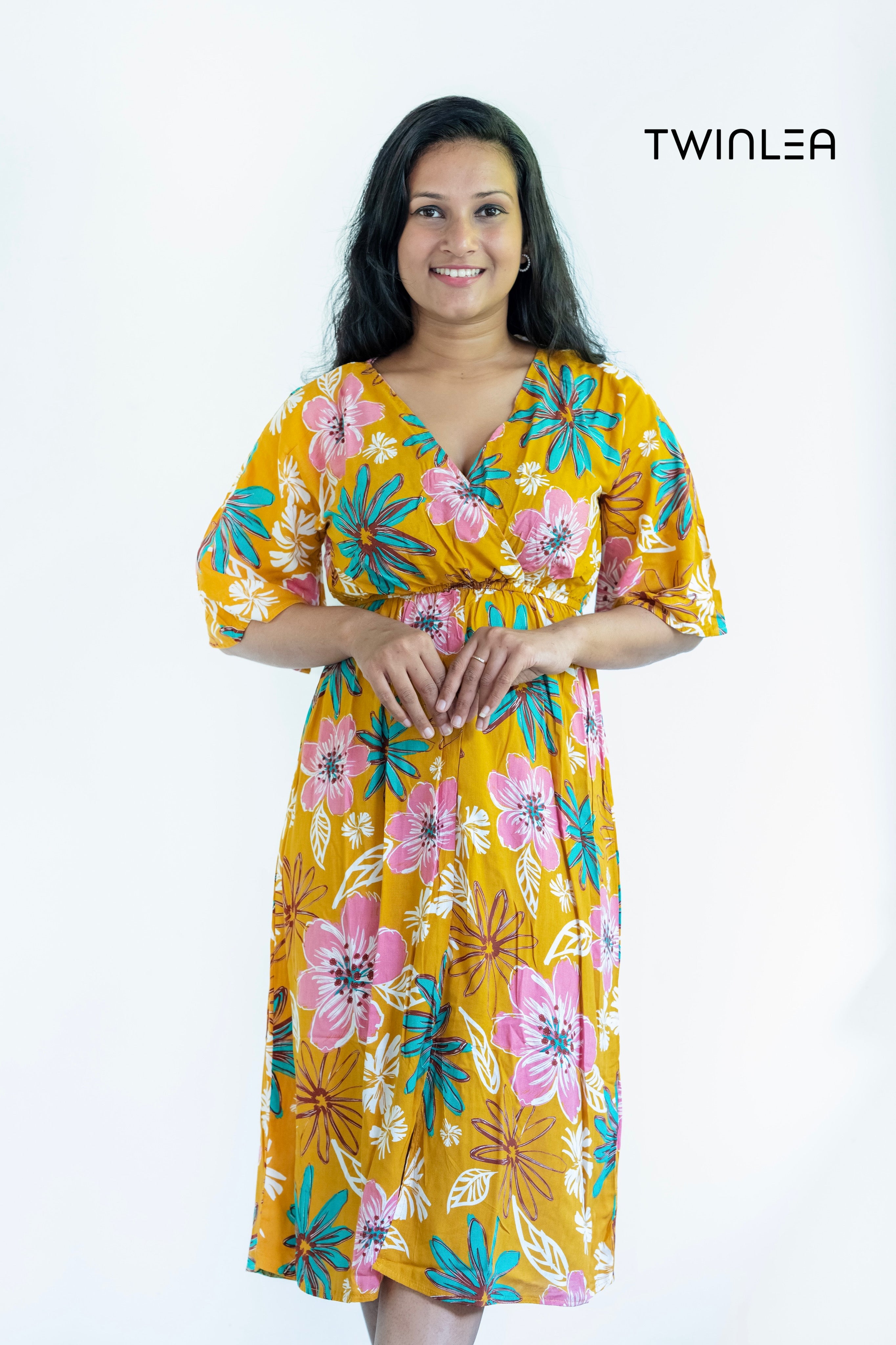 Yellow Blossom Wrap Dress