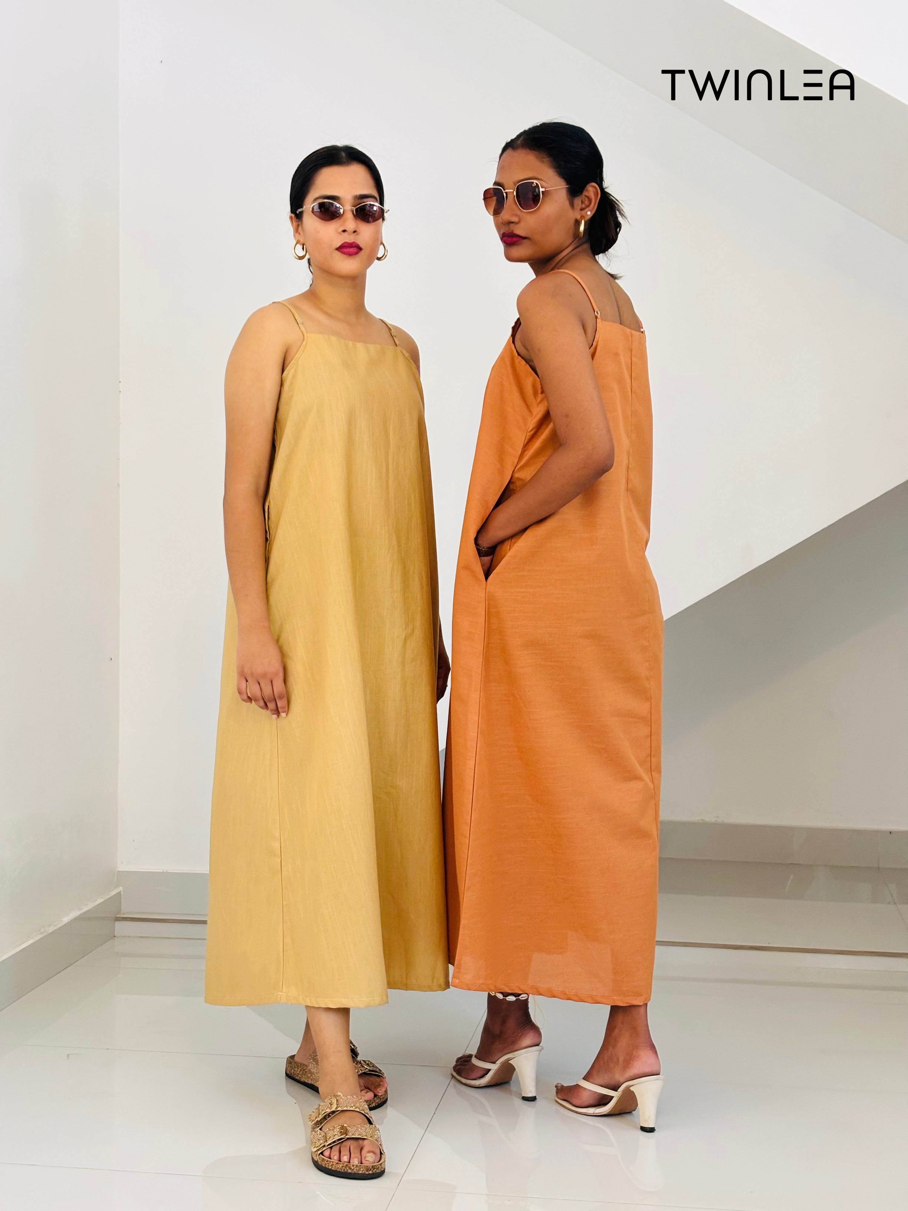 Camisole Dress - Golden Wheat and Sunset Orange
