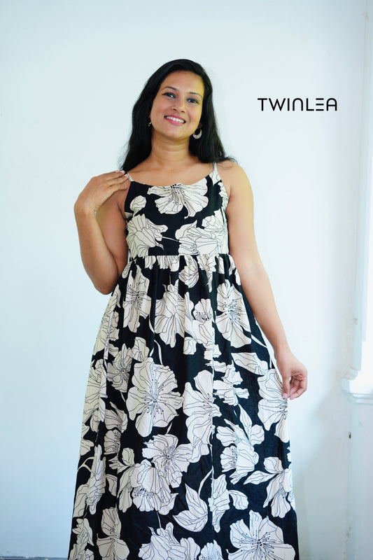 Floral Black & Cream Maxi Dress