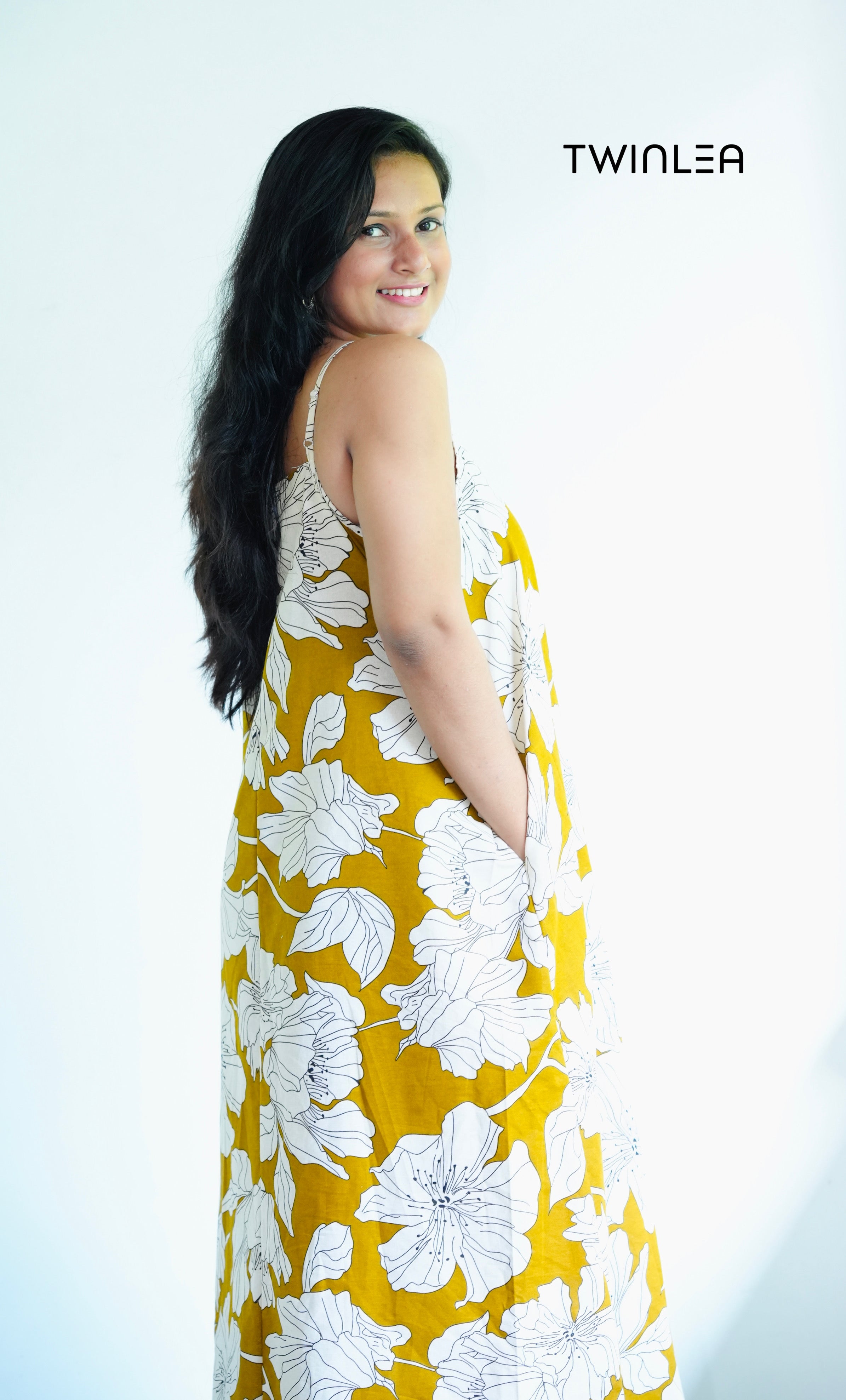 Mustard Yellow Floral Maxi Dress – Twinlea