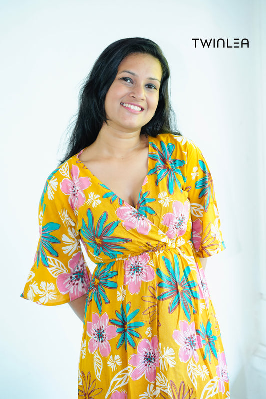 Yellow Blossom Wrap Dress