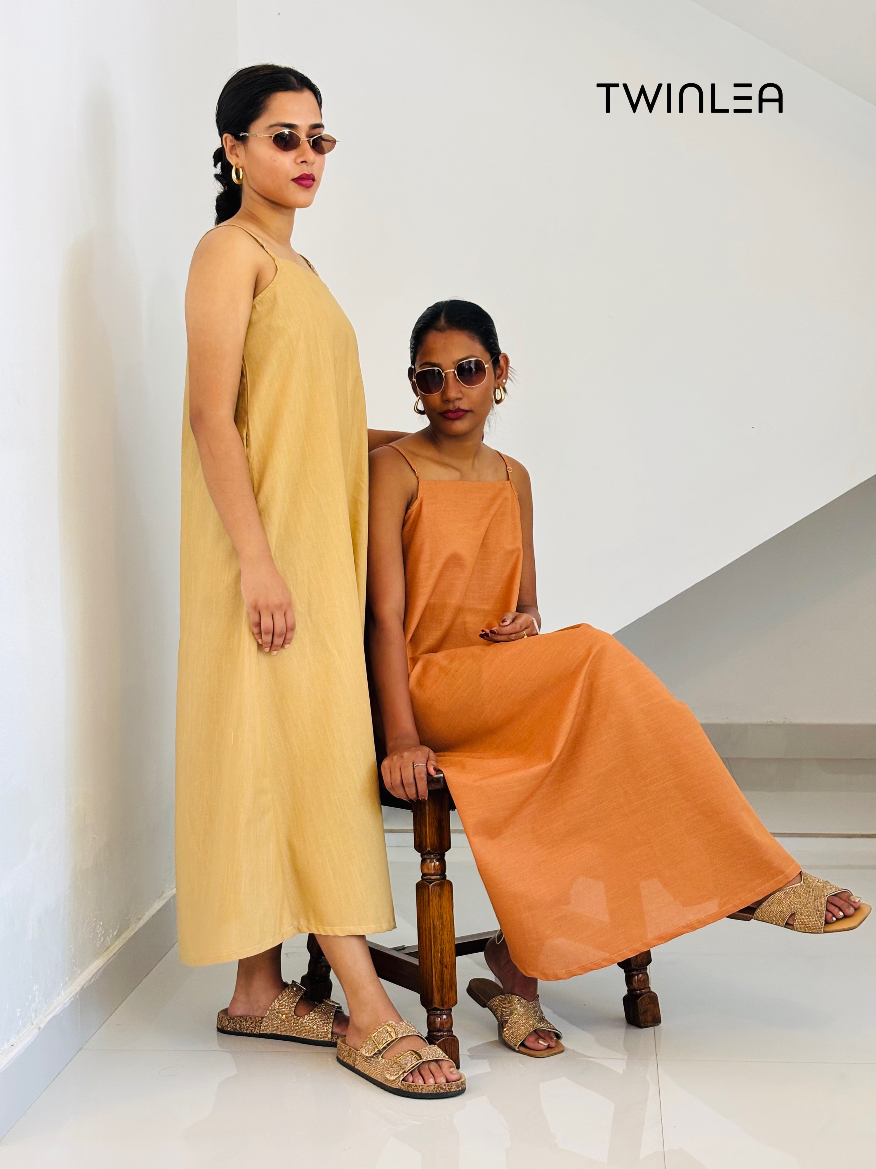 Camisole Dress - Golden Wheat and Sunset Orange