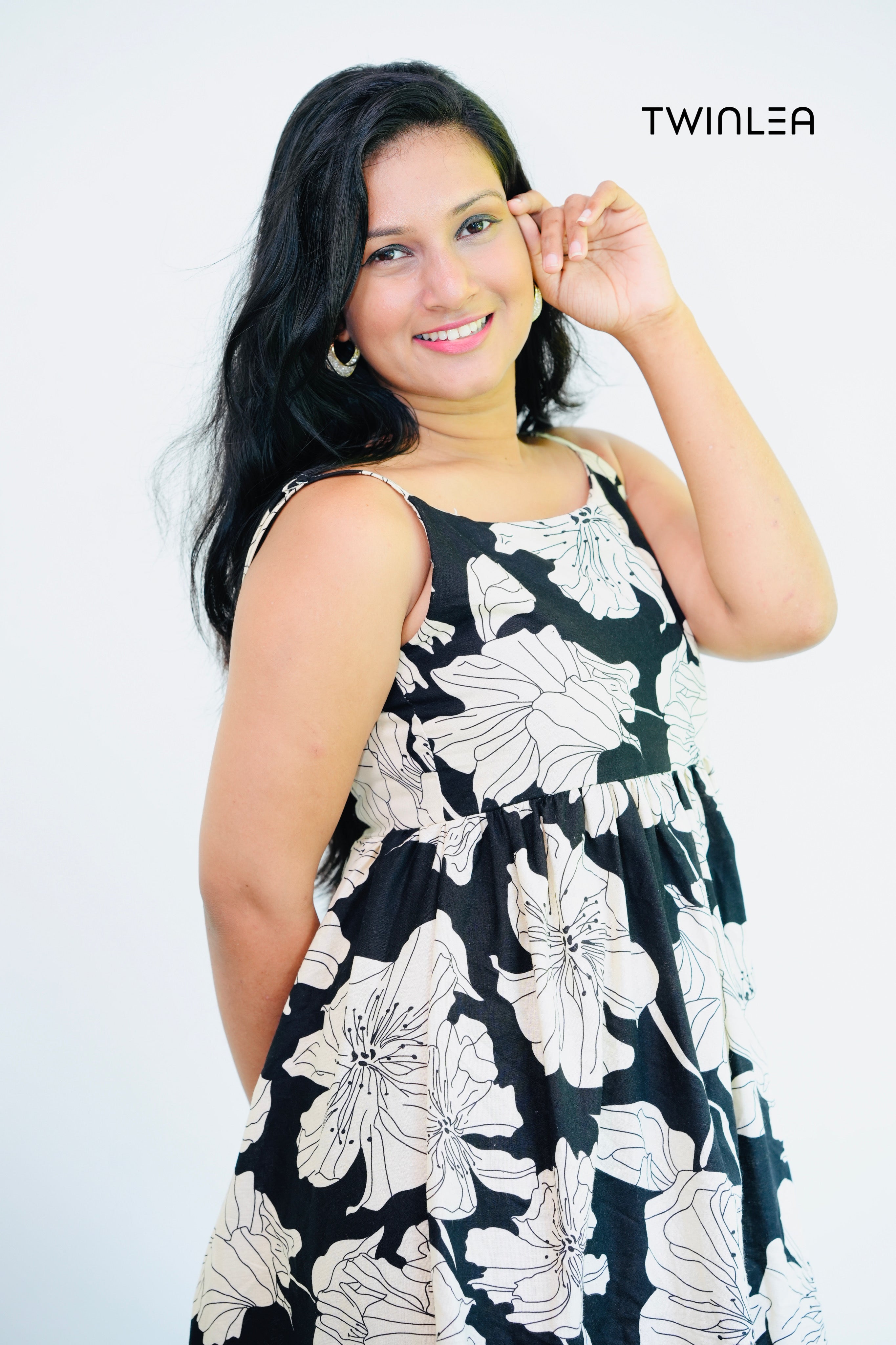 knee length dresses for ladies Farm Rio Viscose Dress with Floral Arabesque Motif main image 1