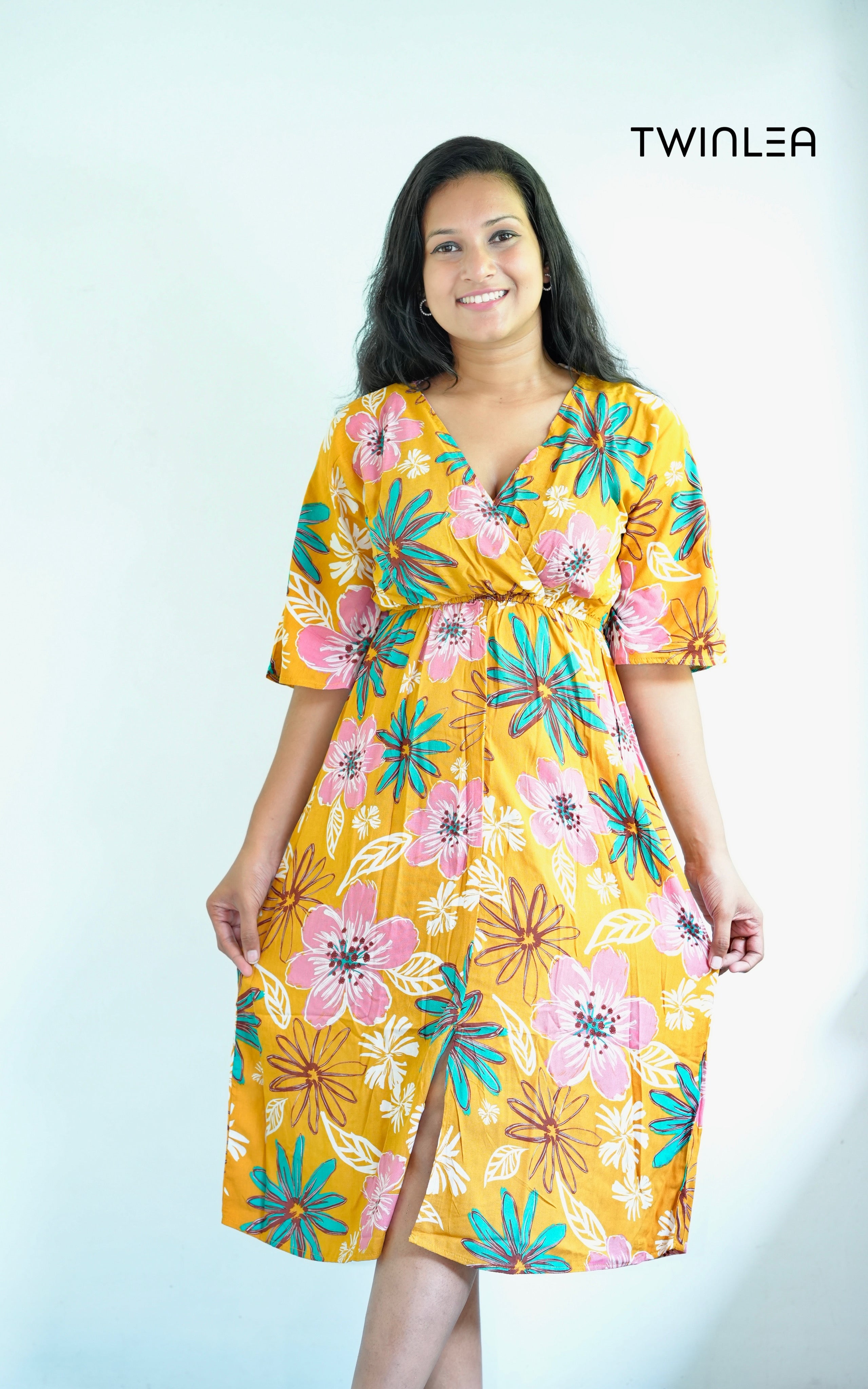 Yellow Blossom Wrap Dress